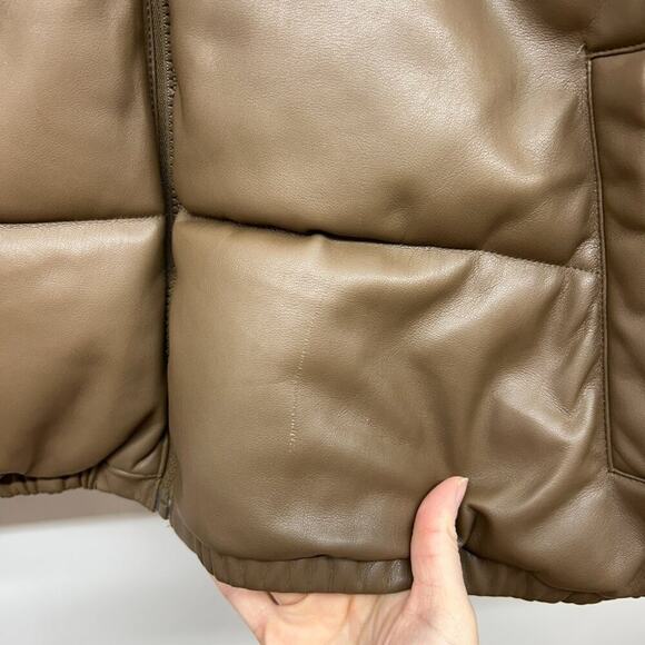 Sebby Collection Brown Zip Up Faux Leather Puffer Winter Coat Plus Size 2X - Picture 8 of 8